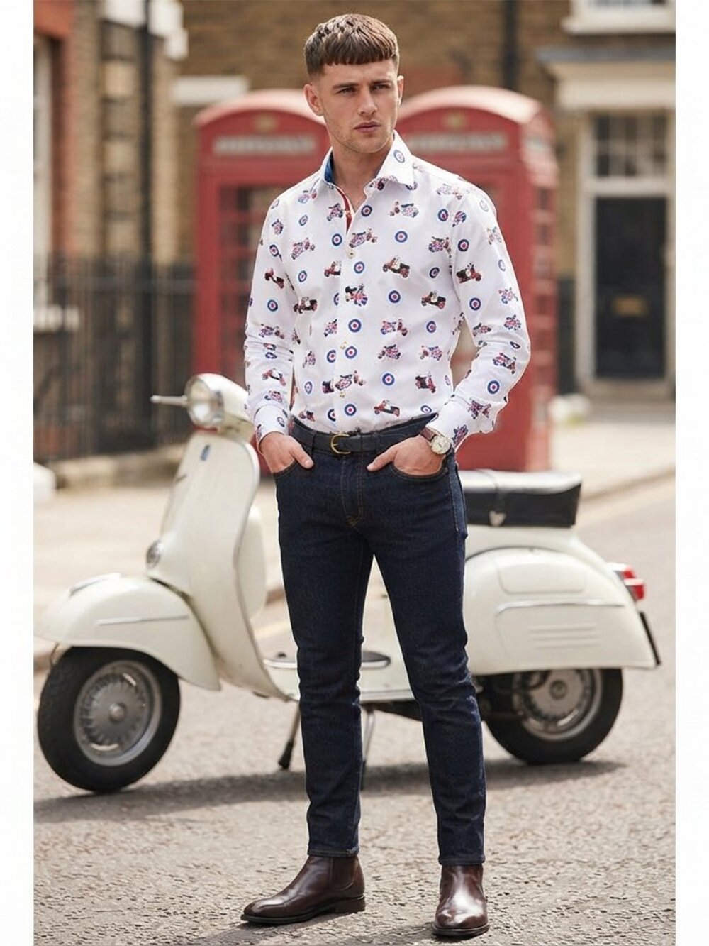 Claudio Lugli Couture Mod Vespa Print Shirt S NWT